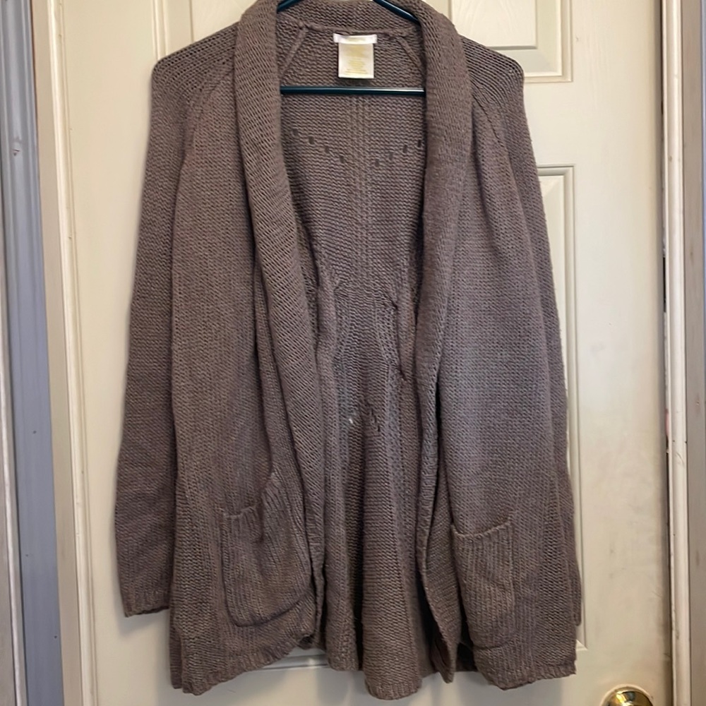 Cozy Matty M Cardigan Sweater XL Beige Cute Pattern on Back